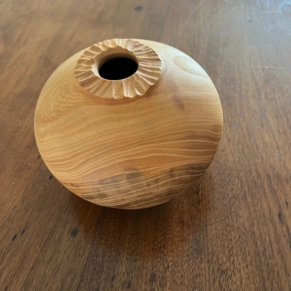 Vintage Style Turned Wood Bud Vase, Unsigned Studio Wood Art Vessel 5